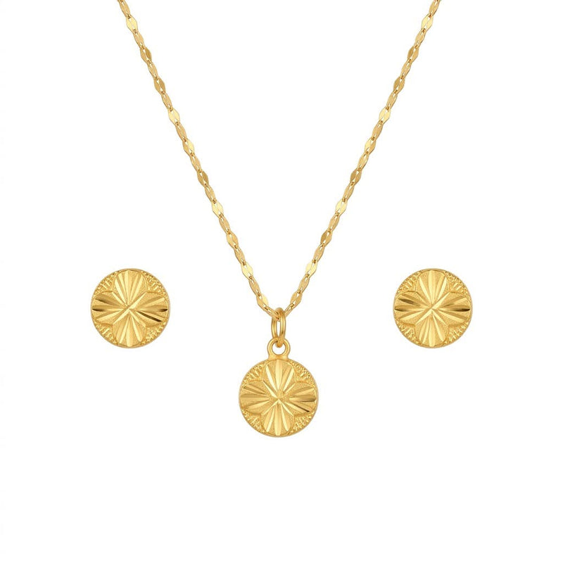 18K Real Gold Round Clove Necklace And Earring Set - New Launch - Embellish Gold Jewelry & Diamond