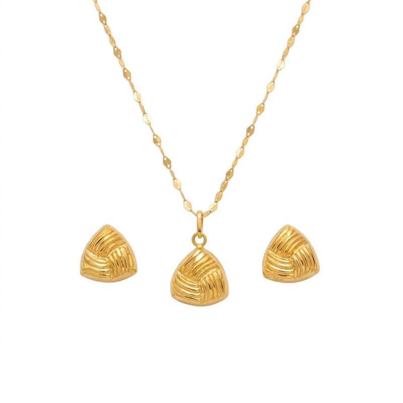 18K Real Gold Pyramid Lines Necklace And Earring Set - New Launch - Embellish Gold Jewelry & Diamond