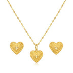 18K Real Gold Double Heart Necklace And Earring Set - Gold Jewellery - Embellish Gold