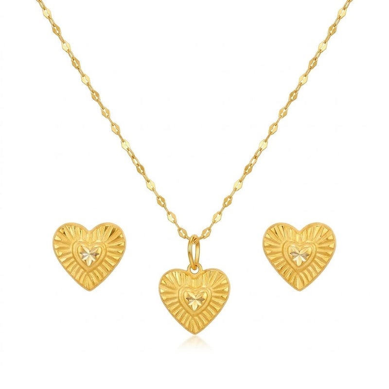 18K Real Gold Double Heart Necklace And Earring Set - Jewelry Set - Embellish Gold