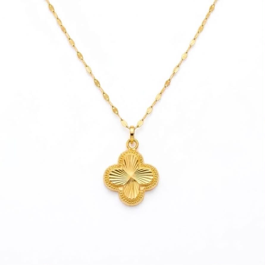 18K Real Gold VC Lines Necklace And Earring Set - Festive Collection - Embellish Gold