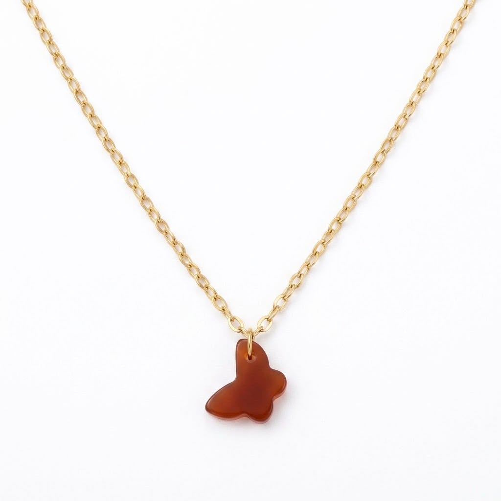 18k Gold Red Jade Butterfly Necklace - 18k Gold Necklace - Embellish Gold Jewelry & Diamond