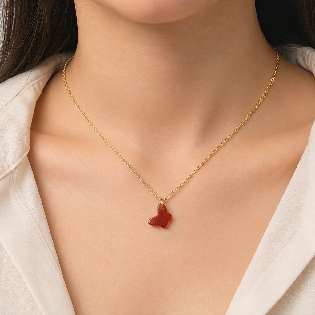18k Gold Red Jade Butterfly Necklace - 18k Gold Necklace - Embellish Gold Jewelry & Diamond
