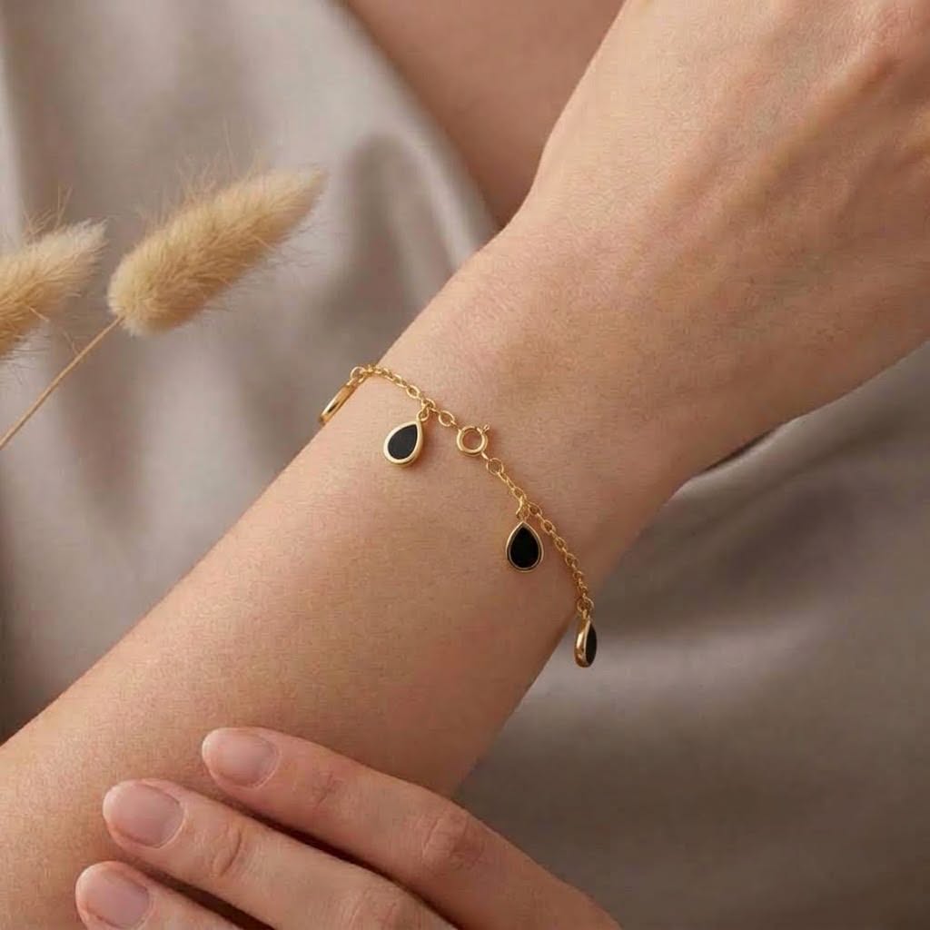 سوار قطرات سوداء من الذهب الحقيقي عيار 18 قيراط - Gold Jewellery - Embellish Gold Jewelry & Diamond
