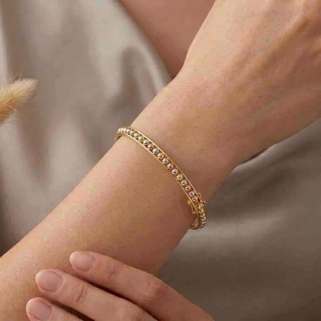 18k Gold Tri Color Ball Flat Bangle - 18k Gold Bangle - Embellish Gold Jewelry & Diamond
