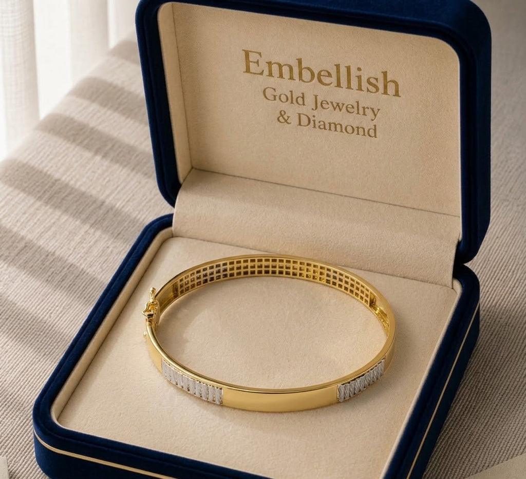 18k Gold White Line Bangle - 18k Gold Bangle - Embellish Gold Jewelry & Diamond