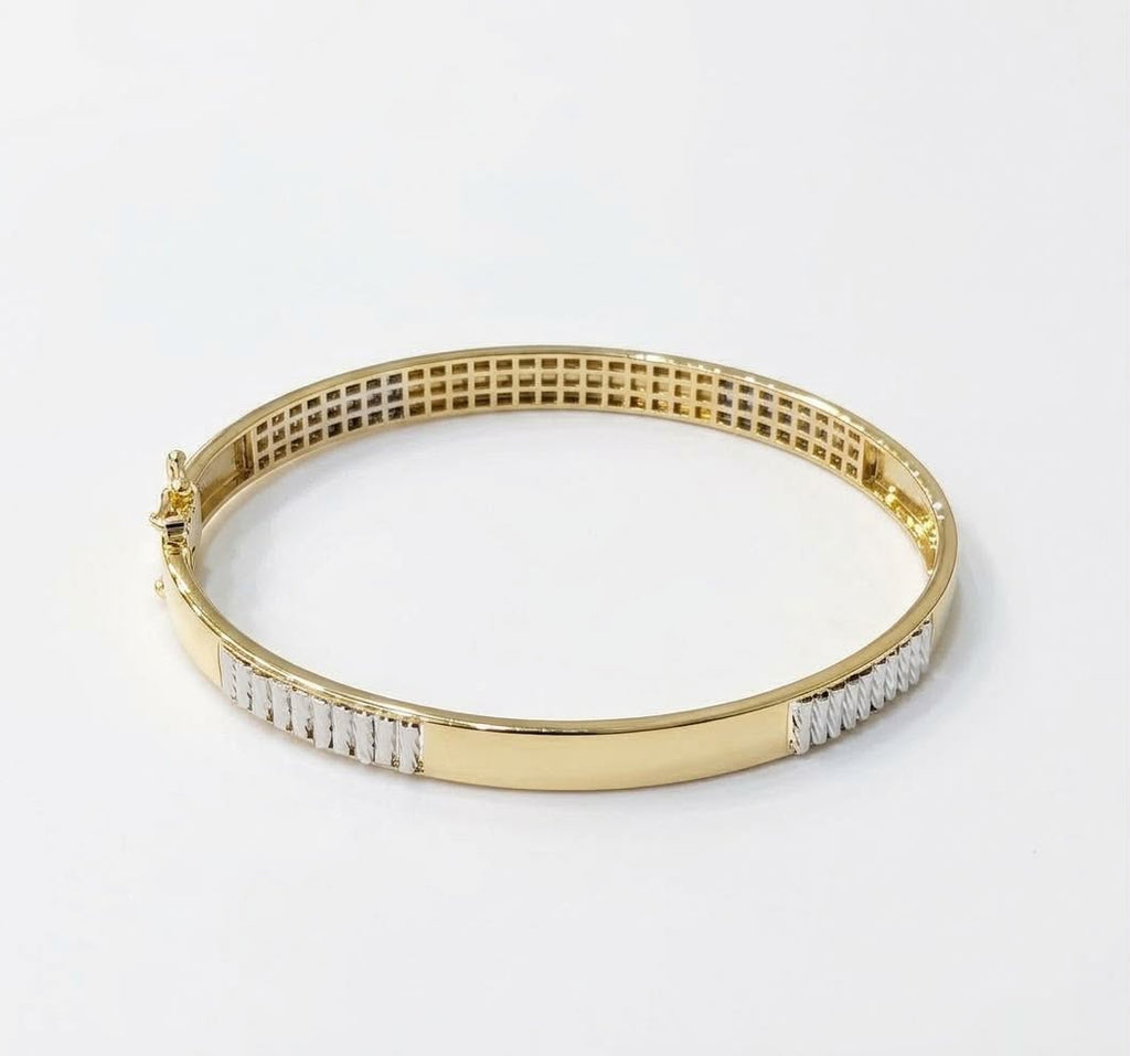 18k Gold White Line Bangle - 18k Gold Bangle - Embellish Gold Jewelry & Diamond