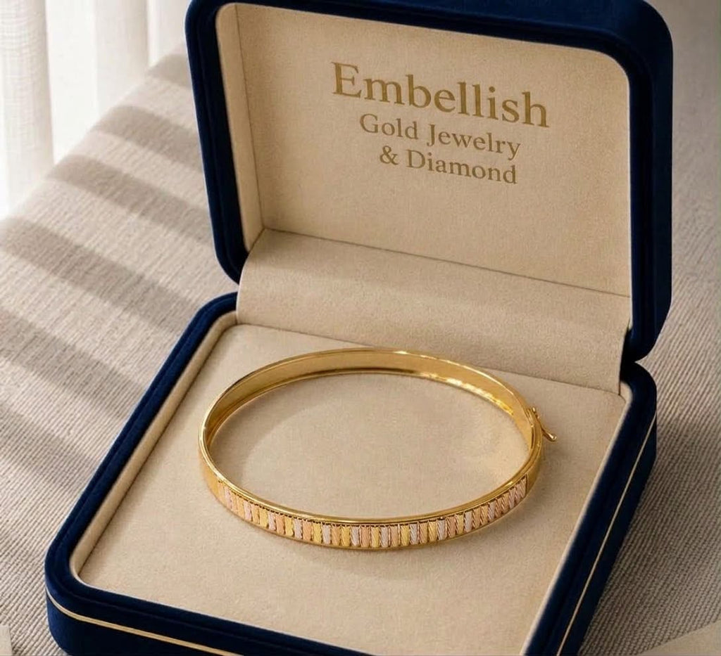 18k Gold Tri Color Line Inspired Bangle - 18k Gold Bangle - Embellish Gold Jewelry & Diamond