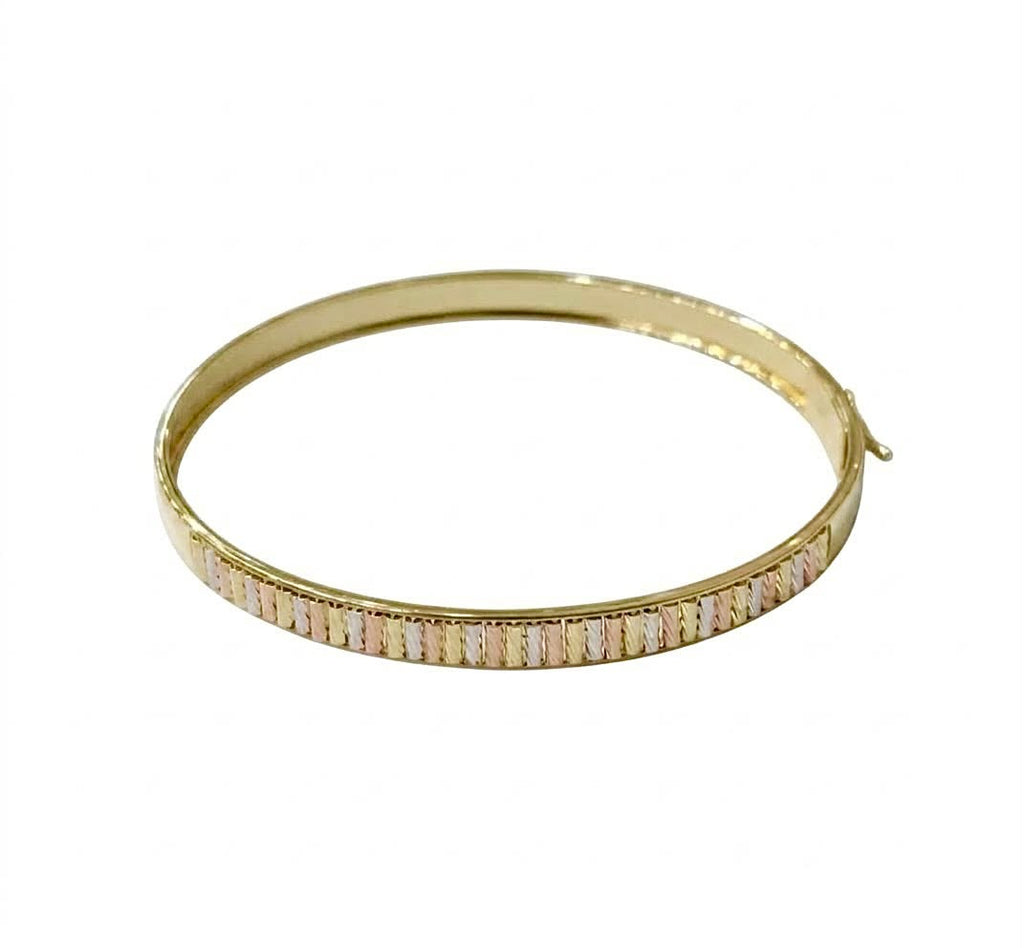 18k Gold Tri Color Line Inspired Bangle - 18k Gold Bangle - Embellish Gold Jewelry & Diamond
