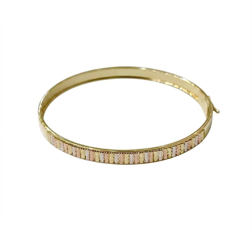 18k Gold Tri Color Line Inspired Bangle - 18k Gold Bangle - Embellish Gold Jewelry & Diamond