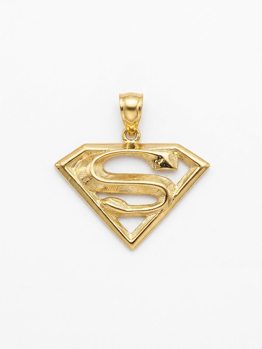 18k Gold Superman Inspired Pendant - 18k Gold Pendant - Embellish Gold Jewelry & Diamond
