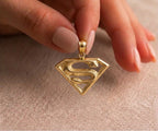 18k Gold Superman Inspired Pendant - 18k Gold Pendant - Embellish Gold Jewelry & Diamond