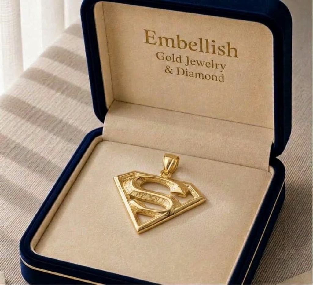 18k Gold Superman Inspired Pendant - 18k Gold Pendant - Embellish Gold Jewelry & Diamond