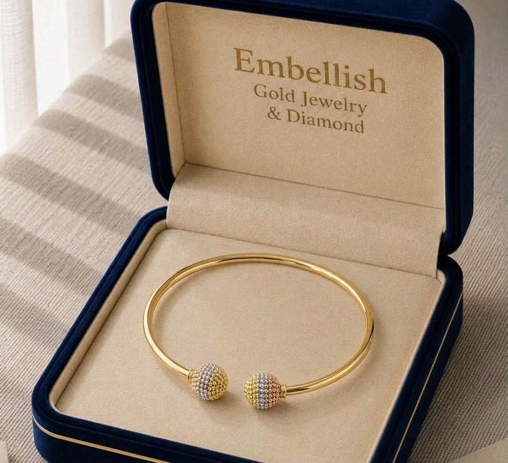 18k Gold Tri Color Spike Ball Bangle - 18k Gold Bangle - Embellish Gold Jewelry & Diamond
