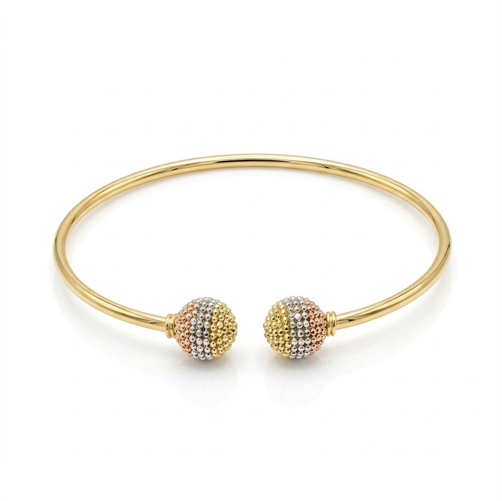 18k Gold Tri Color Spike Ball Bangle - 18k Gold Bangle - Embellish Gold Jewelry & Diamond