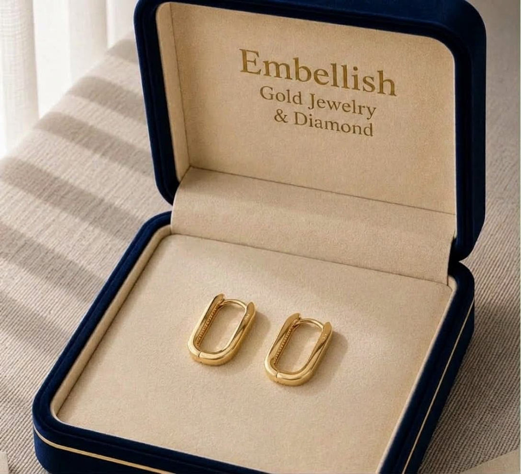18k Gold Simple Four Sides Loop Earrings - 18k Gold Earrings - Embellish Gold Jewelry & Diamond