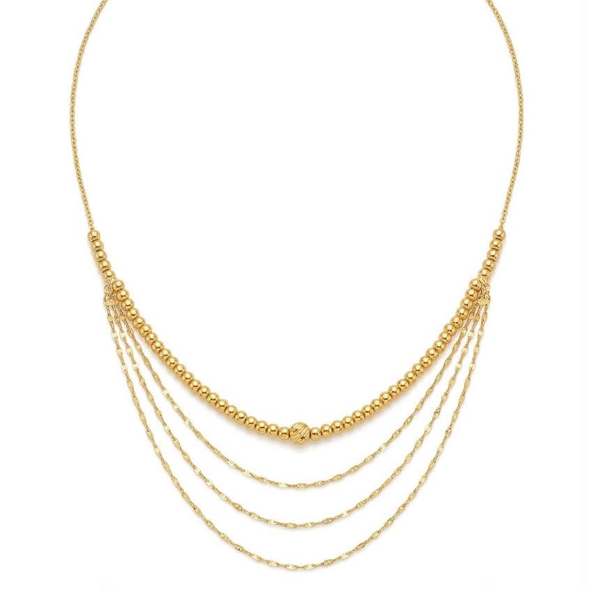 18k Gold 4 Layer Ball Chain Necklace - 18k Gold Necklace - Embellish Gold Jewelry & Diamond