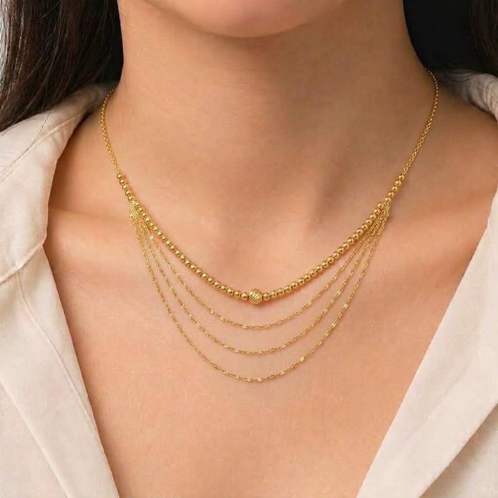 18k Gold 4 Layer Ball Chain Necklace - 18k Gold Necklace - Embellish Gold Jewelry & Diamond