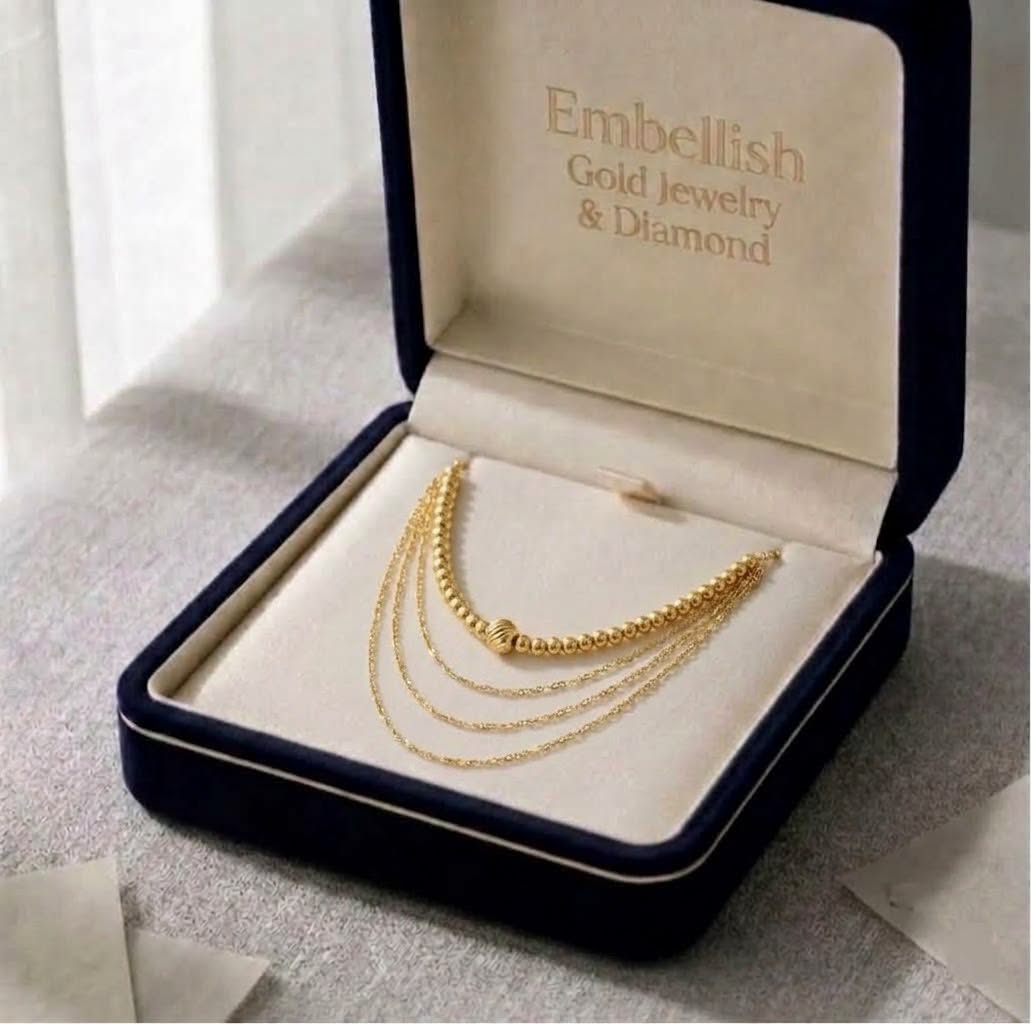 18k Gold 4 Layer Ball Chain Necklace - 18k Gold Necklace - Embellish Gold Jewelry & Diamond