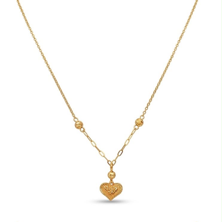 18k Gold Dia Heart Ball Necklace - 18k Gold Necklace - Embellish Gold Jewelry & Diamond