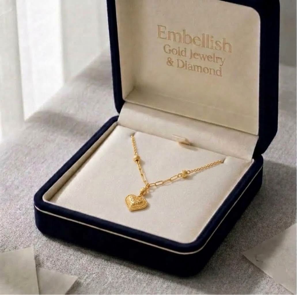18k Gold Dia Heart Ball Necklace - 18k Gold Necklace - Embellish Gold Jewelry & Diamond