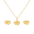 18K Real Gold Dual Heart Necklace And Earring Set - Gold Jewellery - Embellish Gold