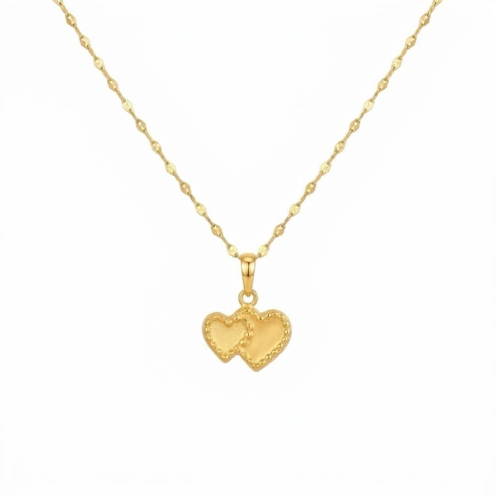 18K Real Gold Dual Heart Necklace And Earring Set - Gold Jewellery - Embellish Gold