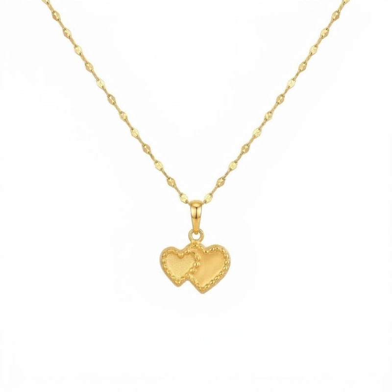 18K Real Gold Dual Heart Necklace And Earring Set - New Launch - Embellish Gold Jewelry & Diamond