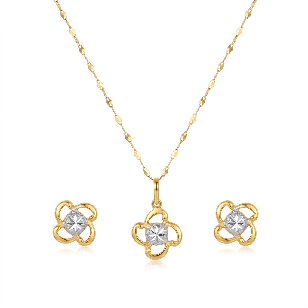 18K Real Gold Shuriken Stone Necklace And Earring Set - Gold Jewellery - Embellish Gold