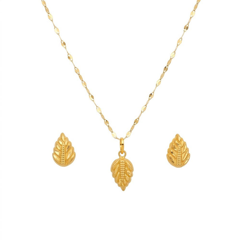 18K Real Gold Leaf Inspired Necklace And Earring Set - New Launch - Embellish Gold Jewelry & Diamond