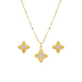 18K Real Gold Rob 2 Tone Flower Necklace And Earring Set - Festive Collection - Embellish Gold