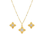 18K Real Gold Rob 2 Tone Flower Necklace And Earring Set - Festive Collection - Embellish Gold