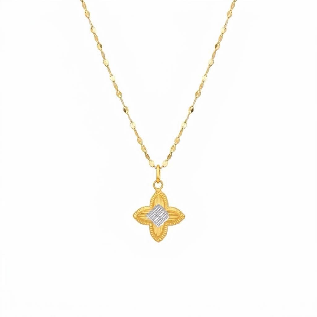 18K Real Gold Rob 2 Tone Flower Necklace And Earring Set - Festive Collection - Embellish Gold