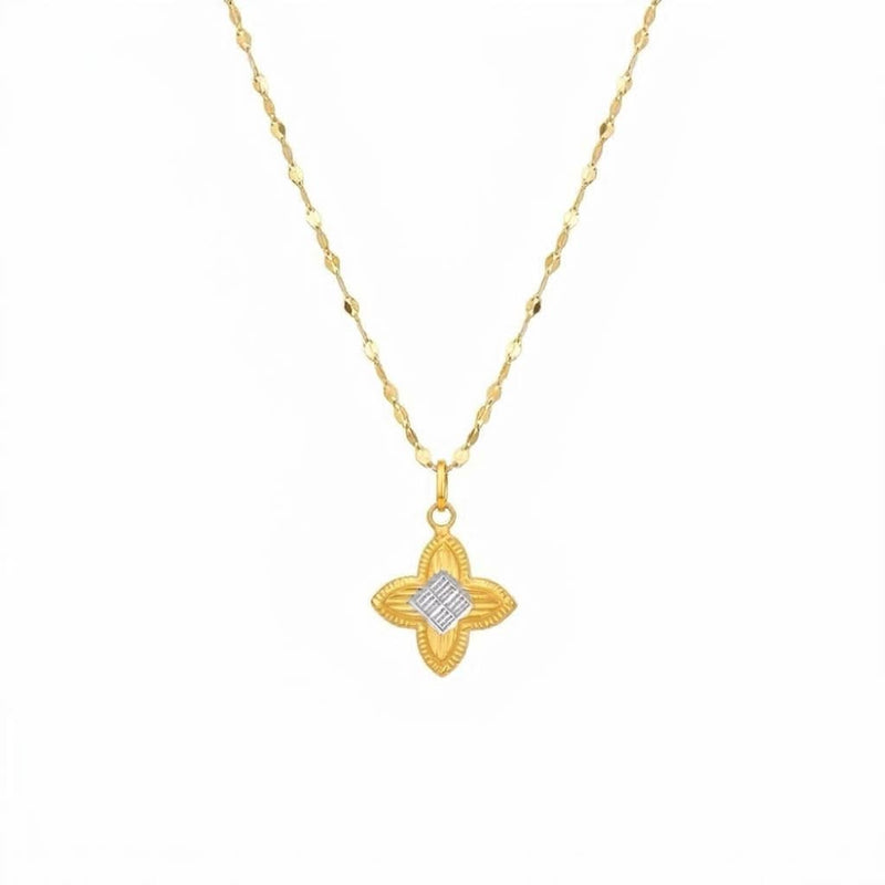 18K Real Gold Rob 2 Tone Flower Necklace And Earring Set - New Launch - Embellish Gold Jewelry & Diamond