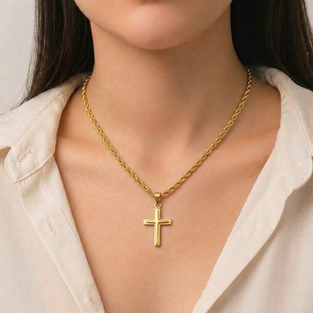 18k Gold Cross Inspired Necklace - 18k Gold Necklace - Embellish Gold Jewelry & Diamond