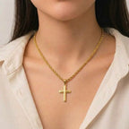 18k Gold Cross Inspired Necklace - 18k Gold Necklace - Embellish Gold Jewelry & Diamond