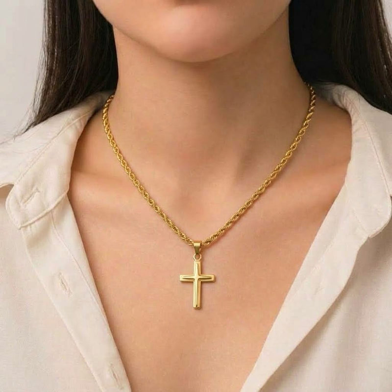 18k Gold Cross Inspired Necklace - المنتجات - Embellish Gold Jewelry & Diamond