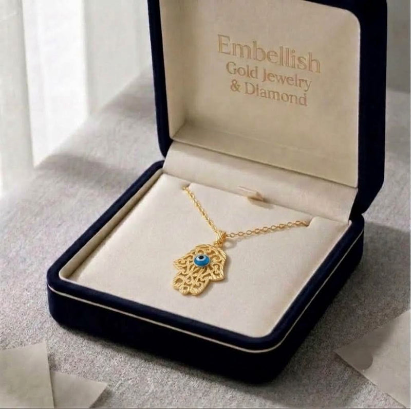 18k Gold Hamsa Inspired Necklace - Necklaces - Embellish Gold Jewelry & Diamond