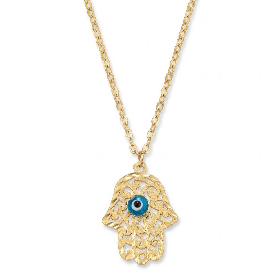 18k Gold Hamsa Inspired Necklace - 18k Gold Necklace - Embellish Gold Jewelry & Diamond