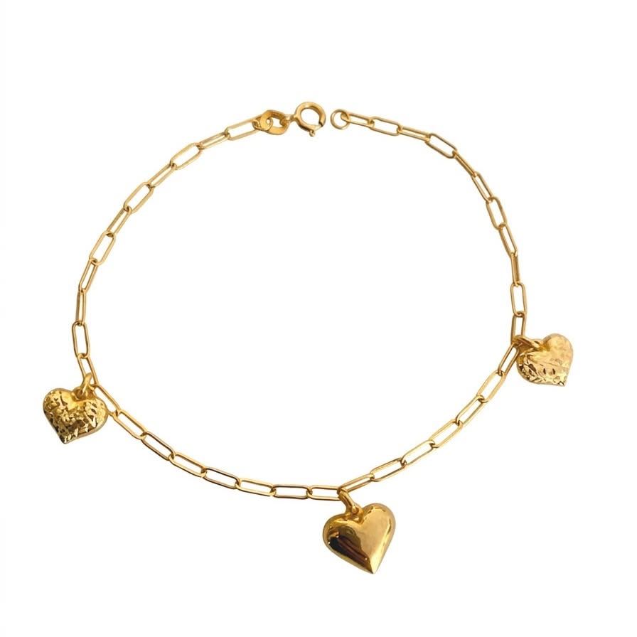 18k Gold 3 Dia Plain Heart Bracelet - Best Seller - Embellish Gold Jewelry & Diamond