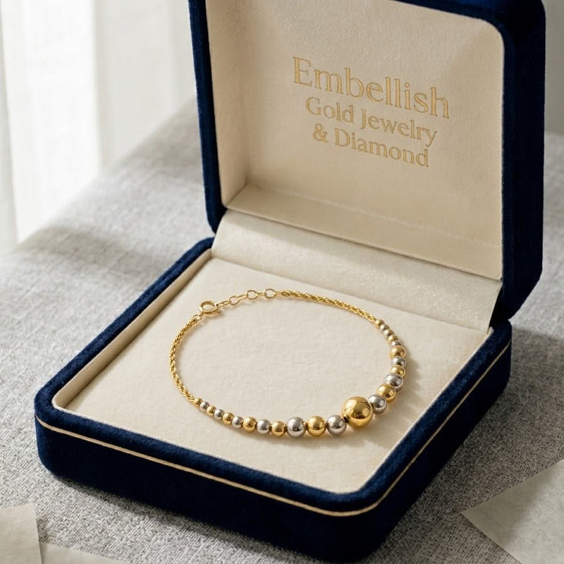 18K Gold 2 Tone Balls Bracelet - Gold Bracelets - Embellish Gold Jewelry & Diamond