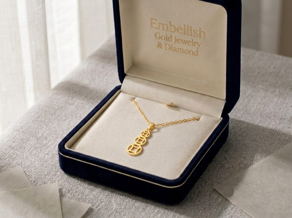 18k Gold Money Coin Inspired Necklace - 18k Gold Necklace - Embellish Gold Jewelry & Diamond