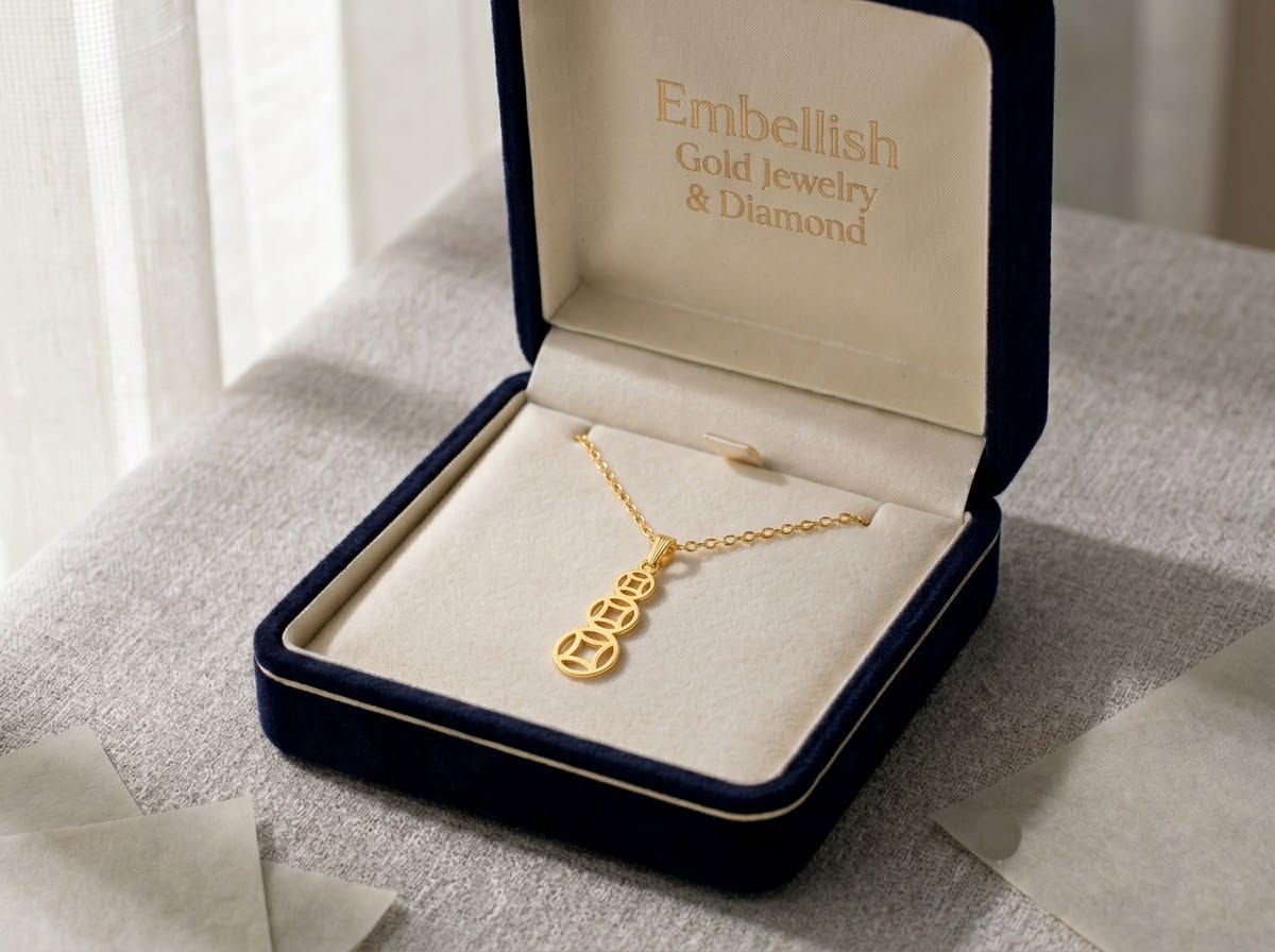 18k Gold Money Coin Inspired Necklace - 18k Gold Necklace - Embellish Gold Jewelry & Diamond