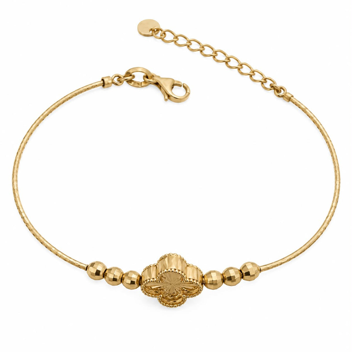 18k Gold Premium Clover Ball Bangle - 18k Gold Bangle - Embellish Gold Jewelry & Diamond