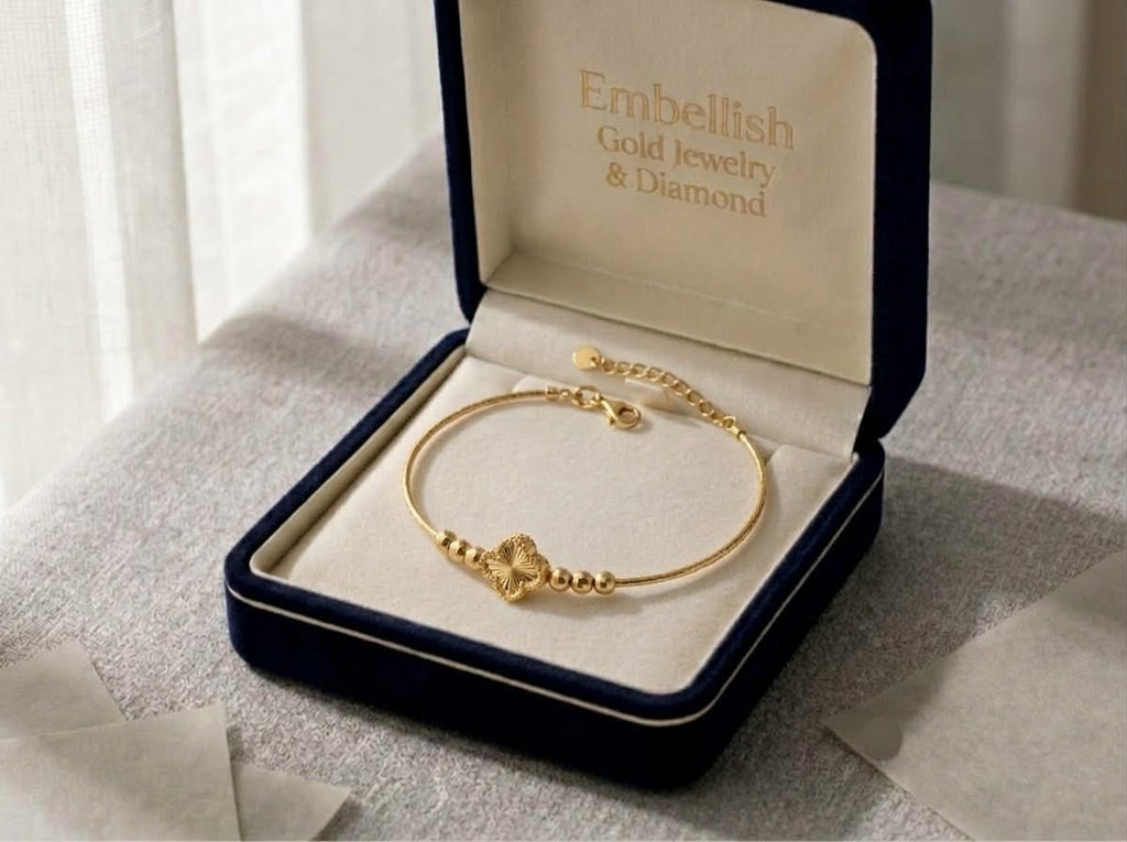 18k Gold Premium Clover Ball Bangle - 18k Gold Bangle - Embellish Gold Jewelry & Diamond