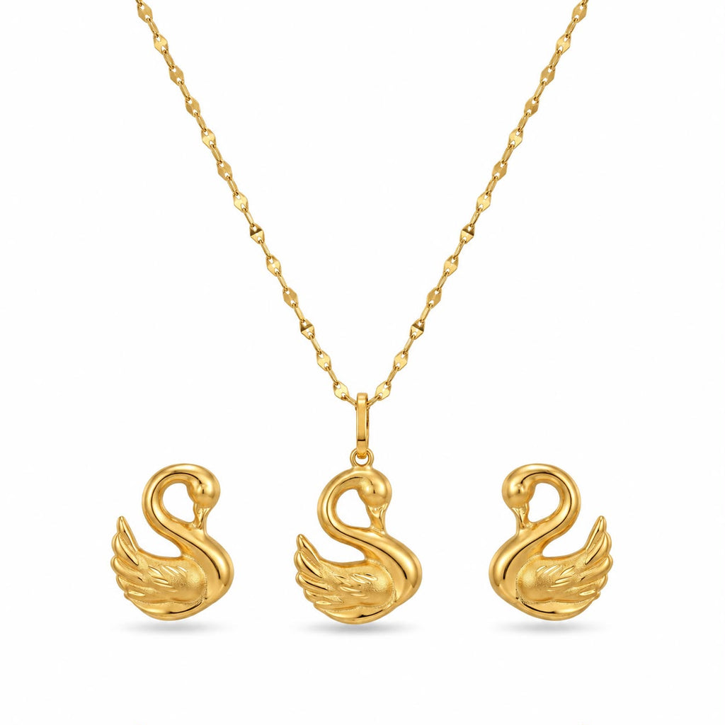 18K Real Gold Swan Necklace And Earring Set - Gold Jewellery - Embellish Gold