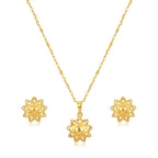 18K Real Gold Spike Flower Necklace And Earring Set - Festive Collection - Embellish Gold Jewelry & Diamond