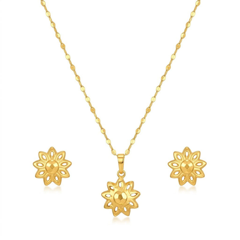 18K Real Gold Spike Flower Necklace And Earring Set - New Launch - Embellish Gold Jewelry & Diamond