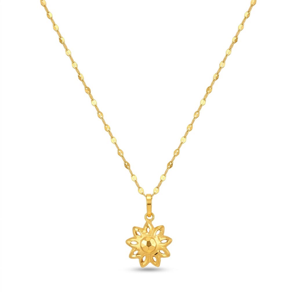 18K Real Gold Spike Flower Necklace And Earring Set - Festive Collection - Embellish Gold Jewelry & Diamond