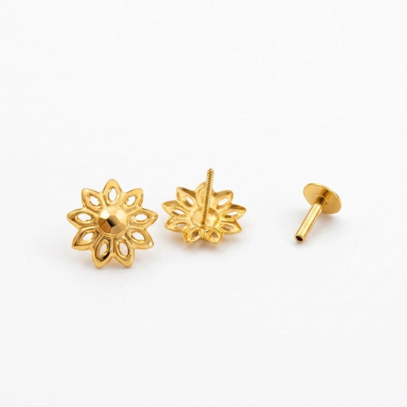 18K Real Gold Spike Flower Necklace And Earring Set - New Launch - Embellish Gold Jewelry & Diamond